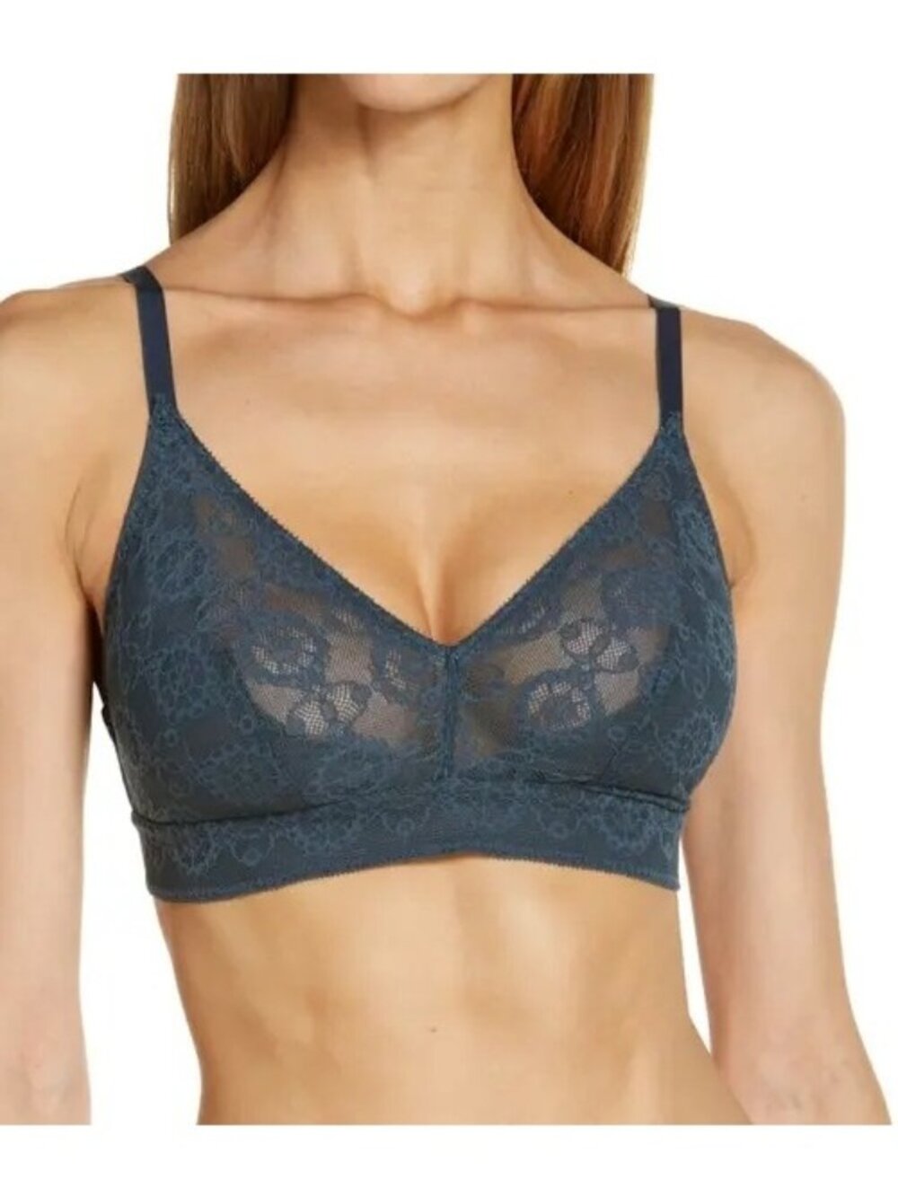 Etam Size 36D Dark Blue Debby Lace Soft Tulle Wireless Triangle Bralette Bra